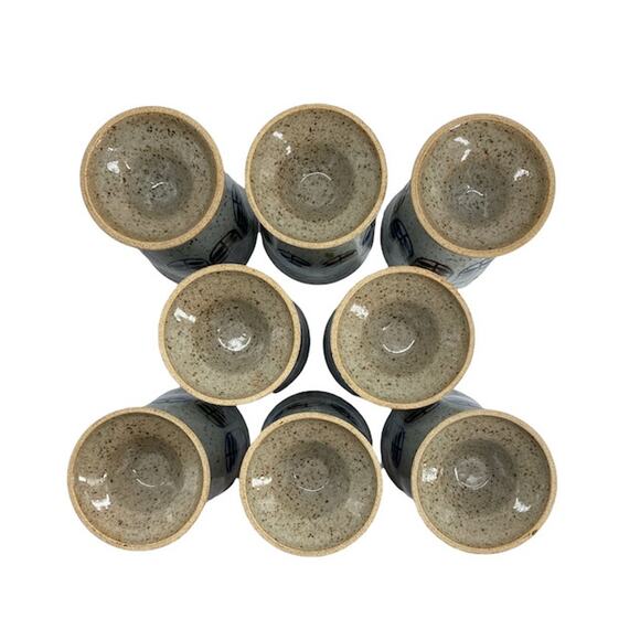 Vintage OTAGIRI Style Stonewear Goblet Set of 8 Berries Leaves 1970s Speckle - Picture 8 of 12